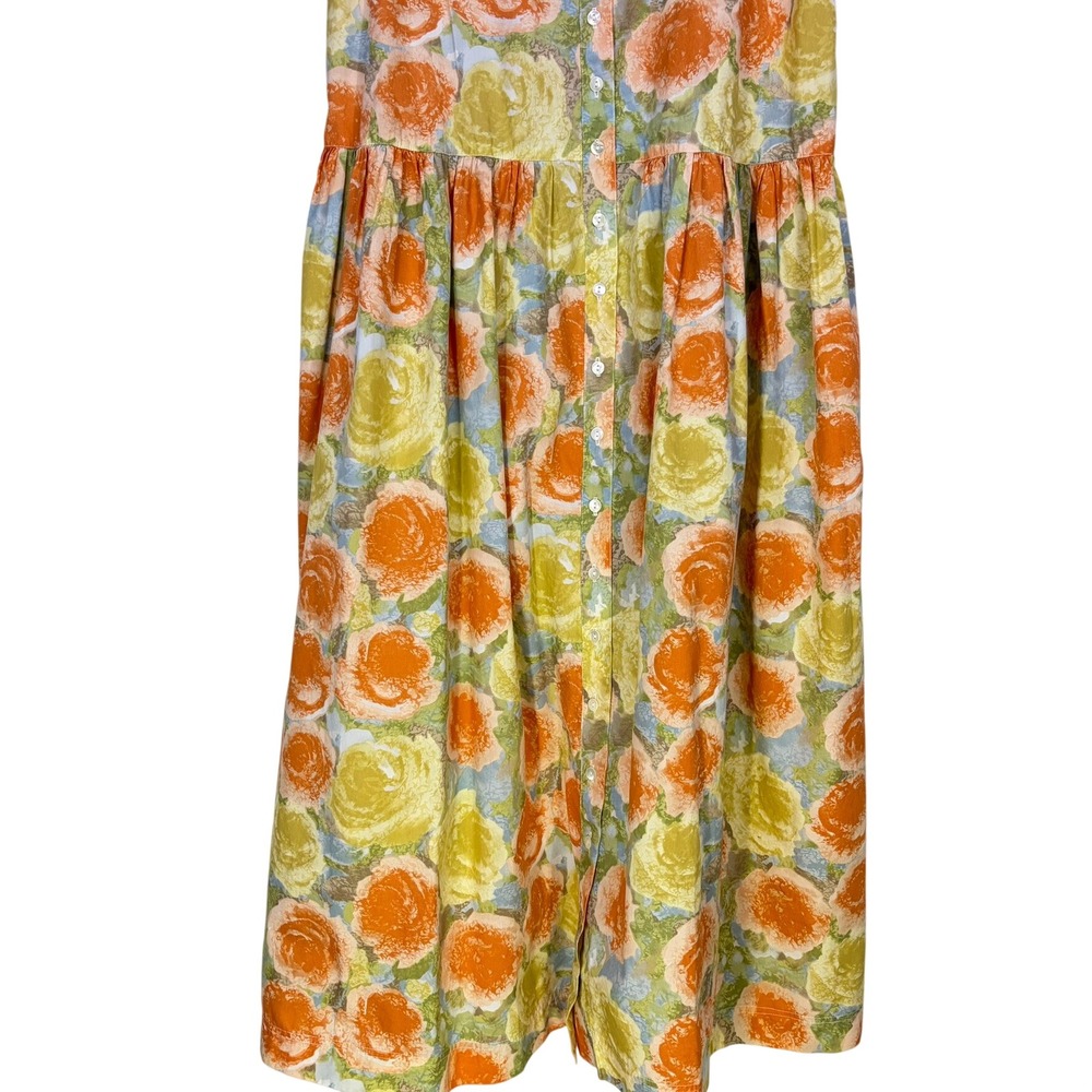 Belle Reve Floral Midi Button Up Dress XS Orange 100% Cotton Japanese Mori Girl - Picture 5 of 14